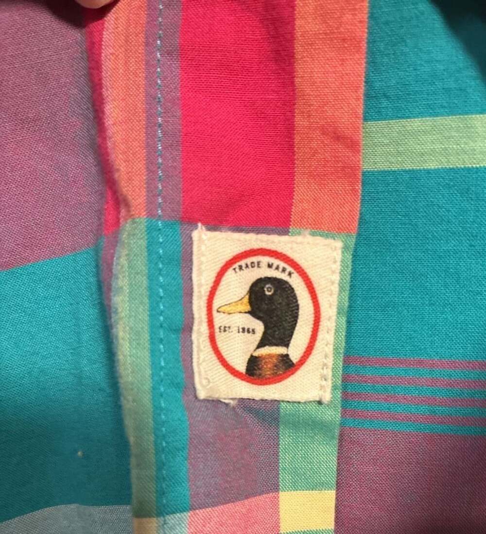 Vintage Duck Head Madras Plaid Shirt Men’s L Teal Pink Preppy 90s Button Down